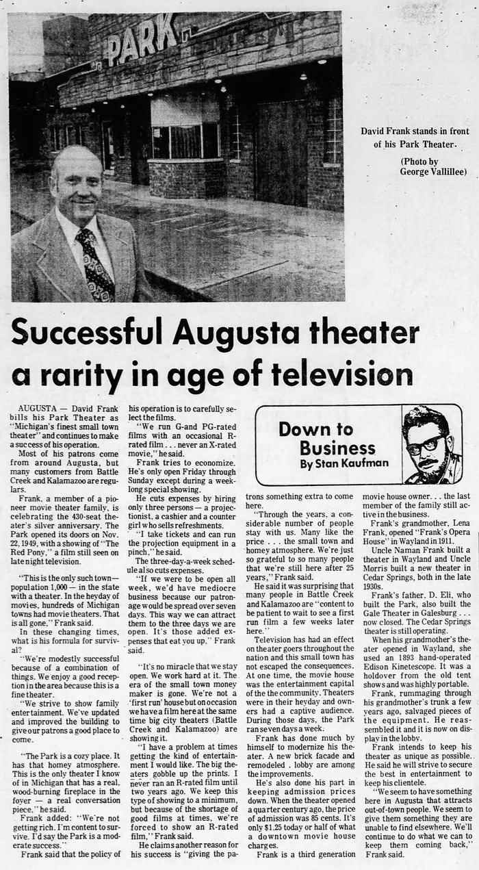 Park Theatre - Battle Creek Enquirer Nov 24 1974